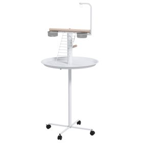 Bird Stand with Wheels, Perches, Feed Bowls, Round Tray for Parrot (Option: White-640x640x130 mm)